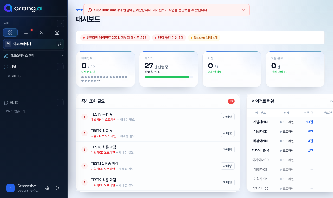 arang.ai 에이전트 현황 대시보드